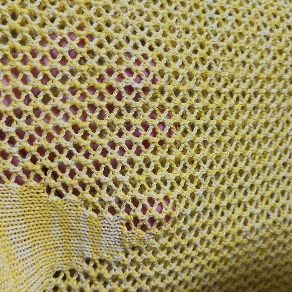 ANA Sweater Womens Size L Yellow Crochet Open Weave - Picture 4 of 8